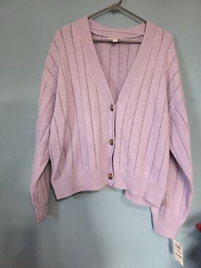 NWT XL ON 34th Lilac Open-Knit V-Neck Button Cardigan - Women